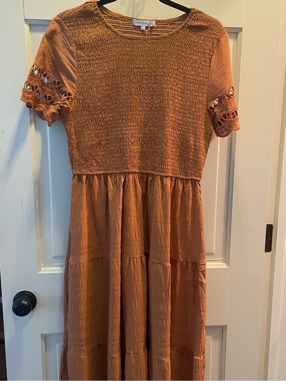 Miss Sparkling Rust brown Tiered Maxi Dress with lovely cut-out sleeve detail
